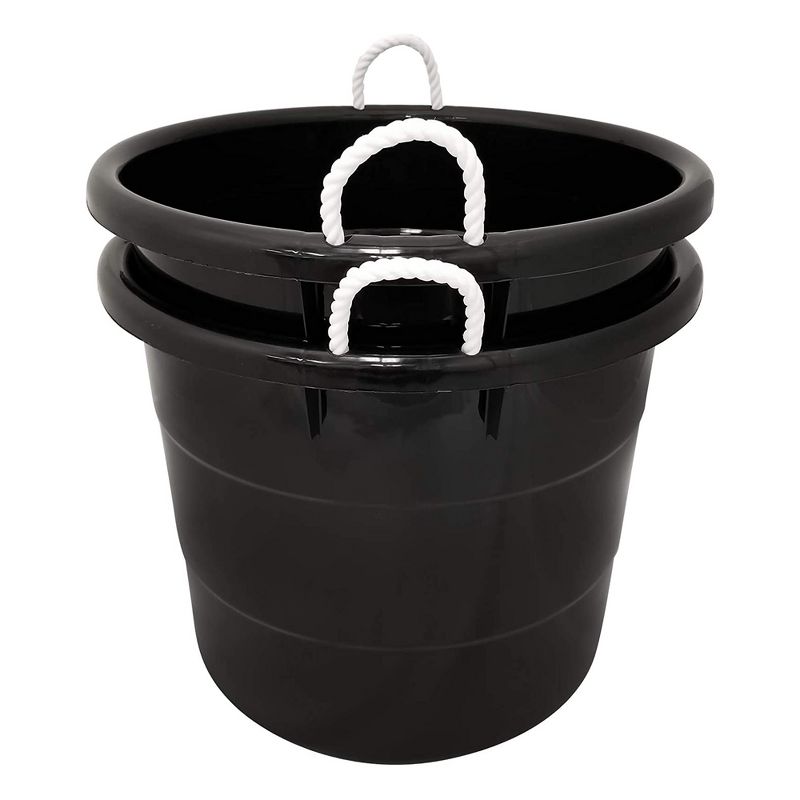 Homz 18 Gallon Durable Plastic Utility Storage Bucket Tub Organizers with Strong Rope Handles for Indoor and Outdoor Use, Black, 3 of 7