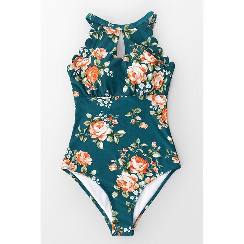 Women's Floral Scalloped Crisscross One Piece Swimsuit - Cupshe, 5 of 8