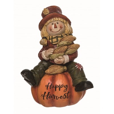 Transpac Resin Brown Harvest Scarecrow Pumpkin Figurine