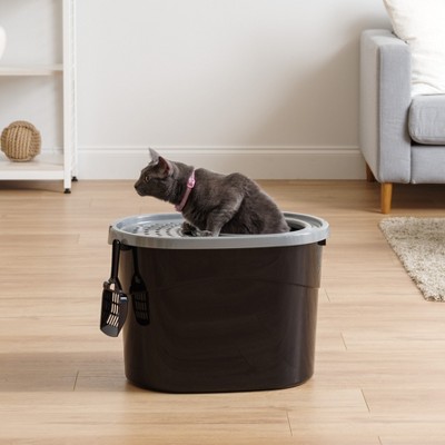 Large Black and Gray Top Entry Cat Litter Box with Scoop