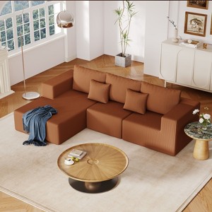 CAVINAS 108.3" Sectional Sofa for Living Room,L-Shaped Foam Couch with 3 Seats,Convertible Modular Couch,Upholstered Corduroy Couch,2 Pillows - 1 of 4