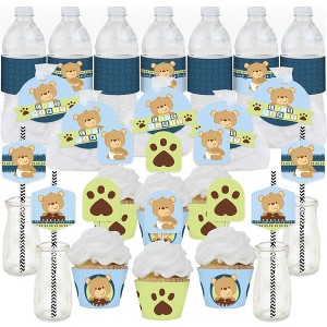 Big Dot of Happiness Baby Boy Teddy Bear - Baby Shower Favors and Cupcake Kit - Fabulous Favor Party Pack - 100 Pieces - 1 of 4