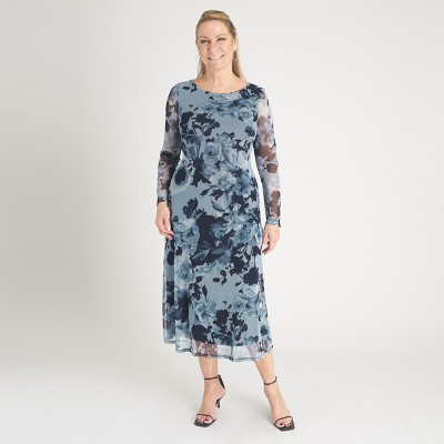 Women's Floral Mesh V-neck Flounce Midi Dress - Connected Apparel : Target
