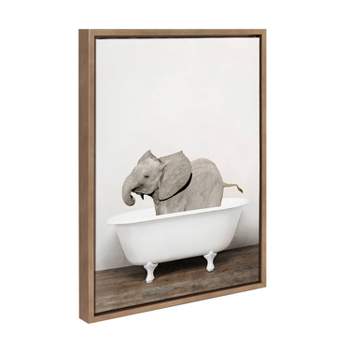 18" x 24" Sylvie Baby Elephant in The Tub Color Frame Canvas by Amy Peterson Gold - Kate & Laurel All Things Decor