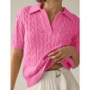 Womens Sweater Knit Tops Short Sleeve No Buttom Polo Collar Sweater Ribbed Cuff Fancy Knitwear - 3 of 4