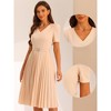 Allegra K Women's V-Neck Short Sleeve Belted A-Line Work Pleated Dress - 2 of 4