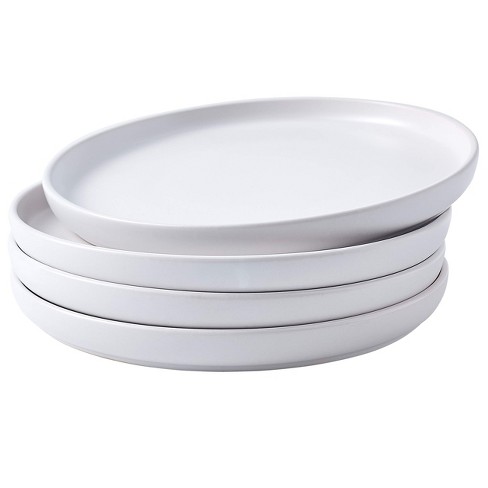 MR.R Set of 2 Sublimation Blanks White Ceramic Moon Plate with Stand,Porcelain Plates, 8 inch Round Dessert or Salad Plate, Lead-Free, Safe in