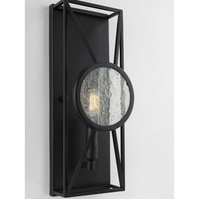 Matte Black Steel Dimmable Wall Sconce with Seeded Glass