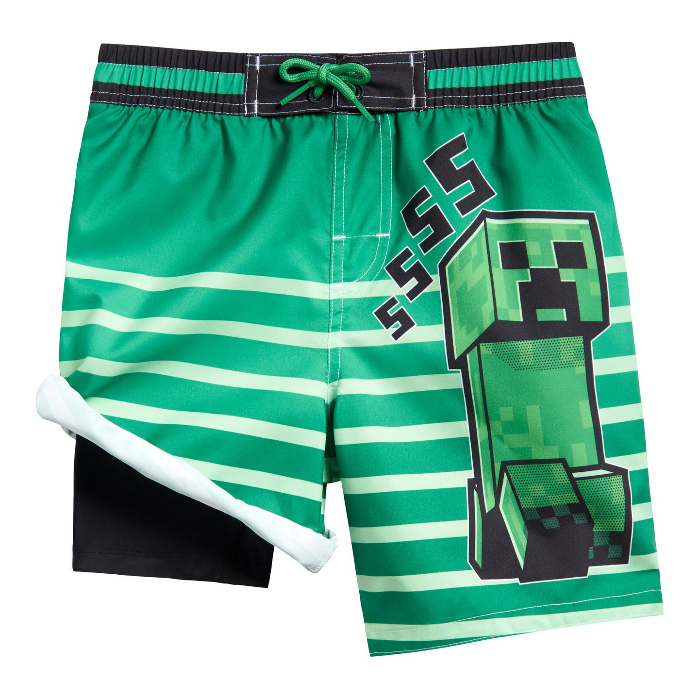 Minecraft Creeper Big Boys UPF 50+ Compression Swim Trunks Green Stripes 10-12, цвет: Зелёный — фото 1