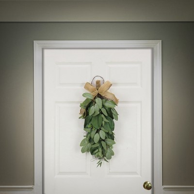 Rustic Eucalyptus & Magnolia Leaf Swag with Burlap Ribbon - 26"