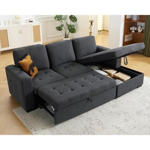 AMERLIFE 96" Sofa Bed with Storage Chaise – Convertible Pull-Out Sleeper Couch for Living Room - 1 of 4