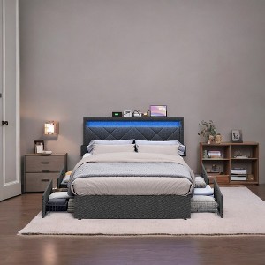 Full Size LED Bed Frame with Adjustable Headboard, Storage Drawers, and Charging Ports: Transform Your Bedroom with Customizable Lighting - 1 of 3