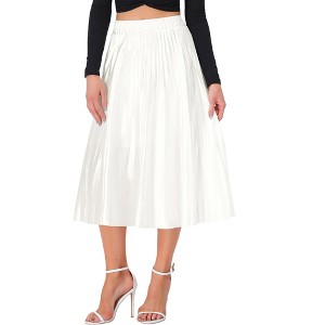 INSPIRE CHIC Women's Party Elastic Waist Metallic Shiny Accordion Pleated Midi Skirt - 1 of 4