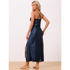 cheibear Womens Satin Long Sleep Dress Sleeveless Lace Night Shirt V Neck Nightgown - 4 of 4