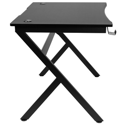Duncan 45" Black Laminate Metal Frame Gaming Desk with Cup Holder & Headphone Hook
