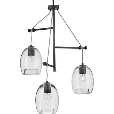 Progress Lighting Caisson 3-Light Pendant Graphite Steel Clear Glass Shade