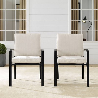 Kaplan Outdoor Dining Chairs with Cushions, Set of 2, Oatmeal and Bronze