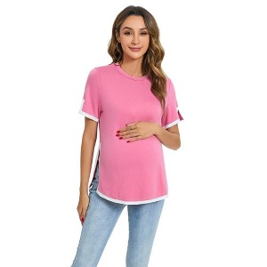 Maternity Dress Round neck white edge split maternity top - 1 of 1
