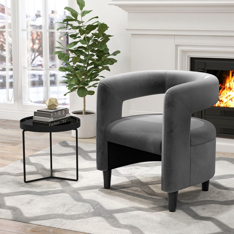 Costway Comfy Accent Armchair with Footrest Upholstered Velvet Barrel Chair & Ottoman Set Dark Grey/Beige, 2 of 11