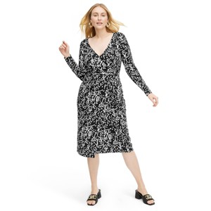 Women's Long Sleeve Midi Sea Spots Black Wrap Dress - DVF for Target - 1 of 4