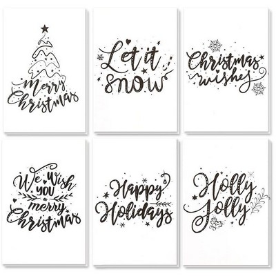48-Pack Merry Christmas Greeting Cards Bulk Box Set - Winter Holiday Xmas Greeting Cards with Artistic Word Art Design, Envelopes Included, 4 x 6"