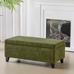 Storage Ottoman with Flip-Top Lid, Easy Assembly, Boucle Fabric & Birch Wood Legs, Green - 1 of 1