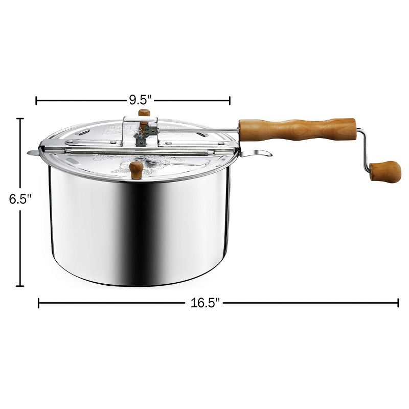 Great Northern Popcorn 6 Quart Aluminum Popcorn Popper with Hand Crank, Vented Lid, and Stir Paddle - Silver, 3 of 5