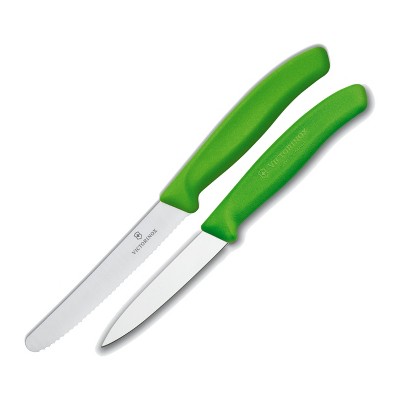 Victorinox Swiss 2 Piece Stainless Steel Utility and Paring Knife Set with Green Fibrox Handles