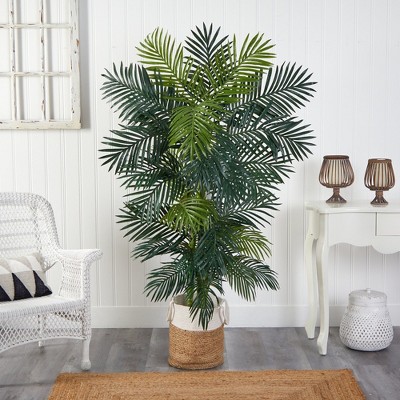 6.5ft Golden Cane Artificial Palm Tree in Jute and Cotton Planter