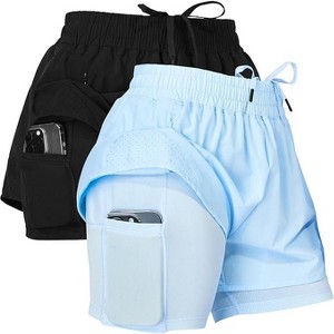Ultra Performance Gym Shorts Women Pack of 2, Nylon Compression Workout Shorts Women with Liner - 1 of 4