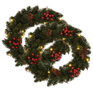 vidaXL Christmas Wreaths 2 pcs with Decoration Green 1 ft - 1 of 4