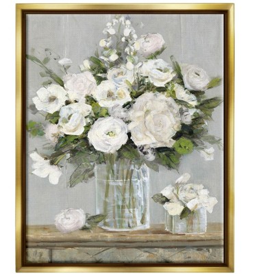 Stupell Industries Country White Floral Scene Framed Floater Canvas Wall Art