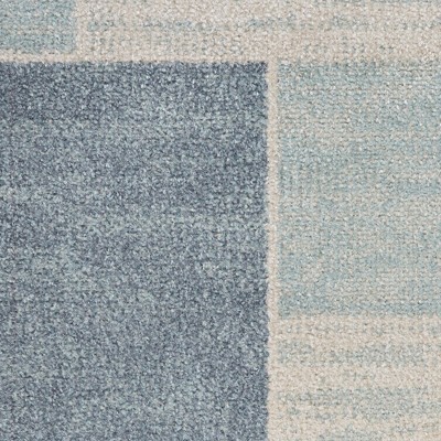 Blue Ivory Geometric 5' x 7' Machine Washable Area Rug