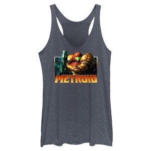 Womens Nintendo Samus Metallic Frame Badge Racerback Tank - 1 of 4