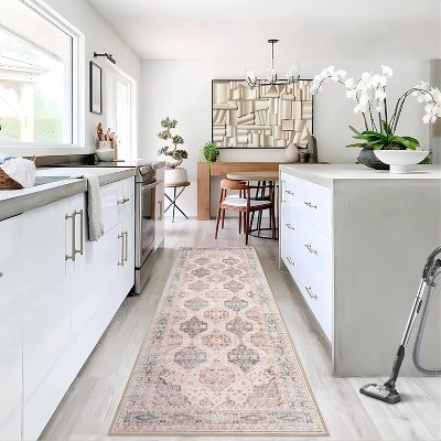 Runner Retro Vintage Irregular Pattern Thin Washable Non Skid for Entryway Bedroom Kitchen Office & Dining Table