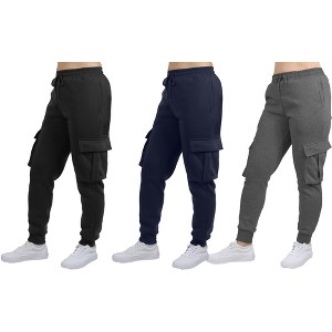 Blue Ice Women's Loose Fit Fleece Jogger Sweatpants with Velcro Cargo Pockets-3 Pack - 1 of 4