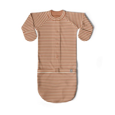 Image of Goumi 24 Hour Convertible Sleeper Baby Gown - Clay Stripe 0-3M