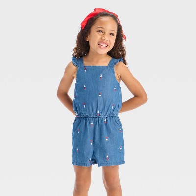 Toddler Girls' Americana Ice Cream Embroidered Denim Romper - Cat & Jack™ Medium Wash
