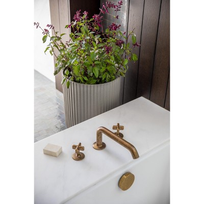 Gray and Black Fluted Planter with Acacia Wood Stand