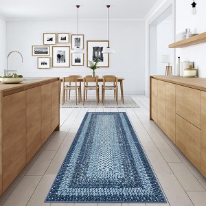 coucheta 2x8 Runner Rug, Washable Area Rug for Living Room, Vintage Braided Print Carpet, Low Pile Non-Shedding Kitchen Rugs with Non Slip,Gray&Blue - 1 of 4