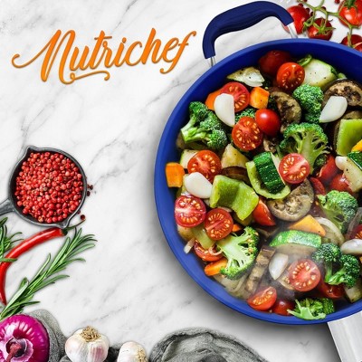 NutriChef 14" Blue Nonstick Aluminum Fry Pan with Ceramic Coating