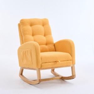 Lyngins Nursery Rocking Chair with Footrest,Upholstered Glider Chair with Side Storage Pocket,Teddy Accent Chair for Bedroom,Living Room - 1 of 4