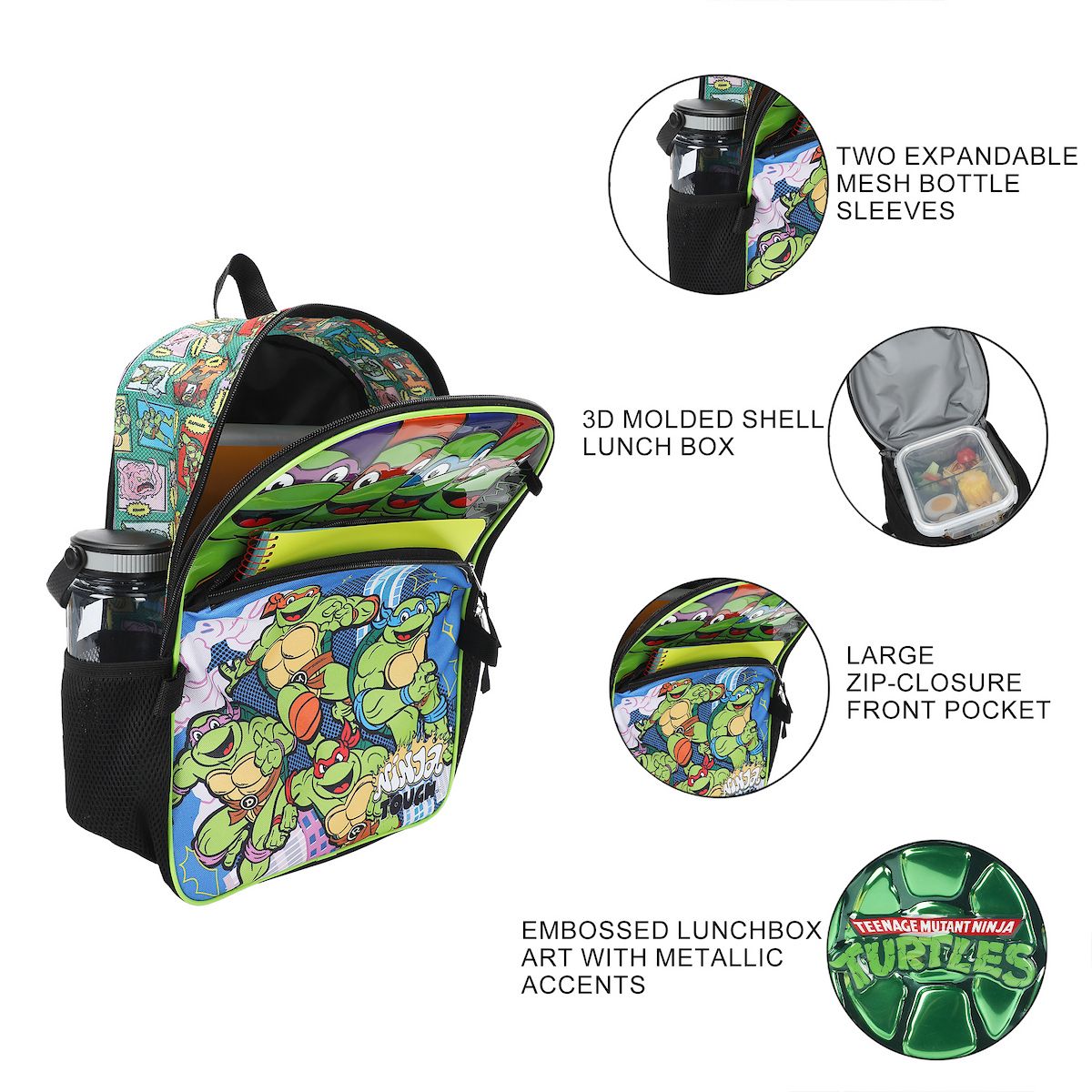 TMNT Classic 5-Piece 16" Backpack And Lunch Set For School & Travel - thumbnail 3