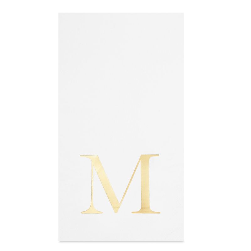 Sparkle and Bash 100 Pack Gold Foil Initial Letter M White Monogram Paper Napkins for Dinner Party, 4 x 8 In, 4 of 8