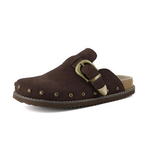 CUSHIONAIRE Bronco Slip On Mule Womens Shoes – Genuine Suede Leather Clogs with Adjustable Buckle and Studded Detailing, Stylish Fall Shoes for Women - 1 of 4
