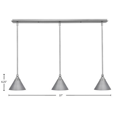 Toltec Lighting Any 3 - Light Chandelier in  Brushed Nickel with 7" Brushed Nickel Cone Metal Shade Shade