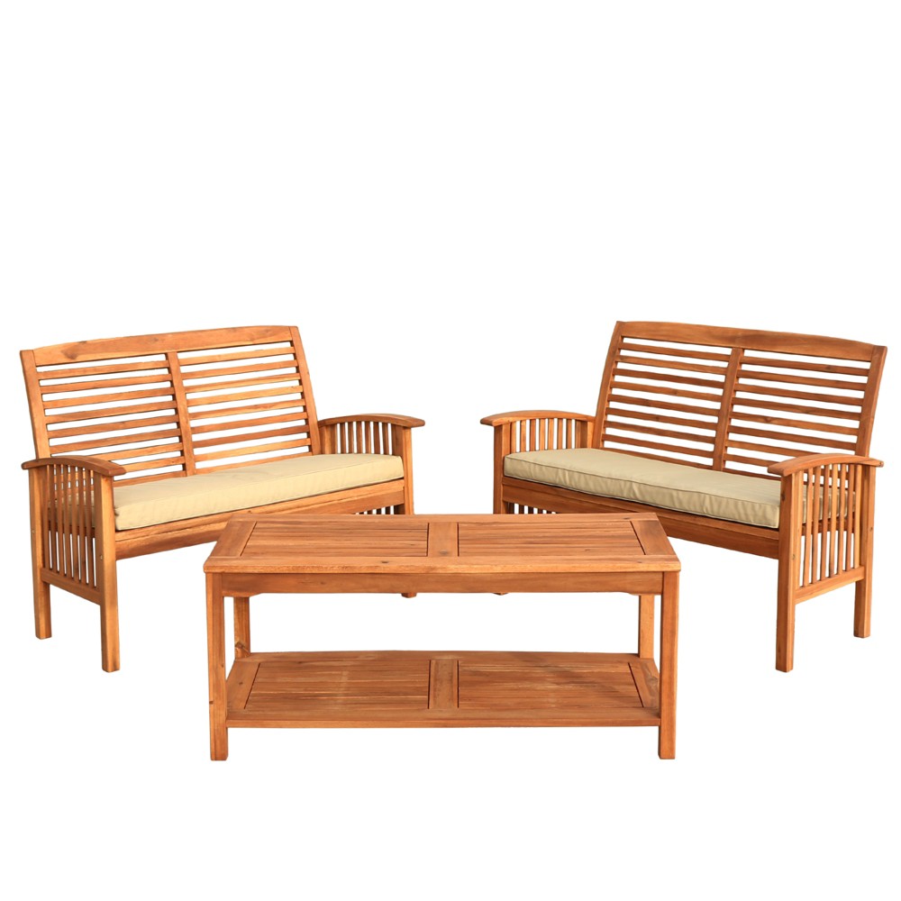 3pc Acacia Wood Patio Conversation Set - Brown - Saracina Home