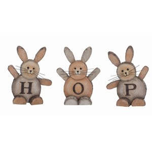 Transpac Resin 7 in. Brown Easter Hop Woodcut Bunnies Set of 3 - 1 of 2