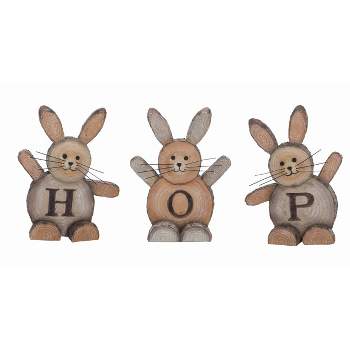 Transpac Resin 7 in. Brown Easter Hop Woodcut Bunnies Set of 3