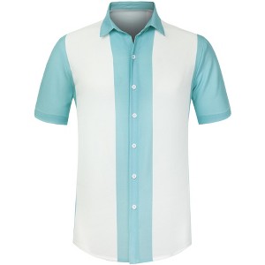 Lars Amadeus Men's Beach Striped Short Sleeve Hawaiian Color Block Button Shirts - 1 of 4